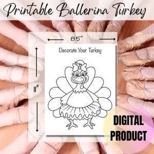 Ballerina Turkey Printable, Thanksgiving Coloring Sheet, Ballerina ...