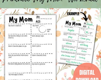 Printables My Mom Worksheet, Birthday Gift to Mom, Mom gift from kid, Mother's Day Printable, Mom Printable