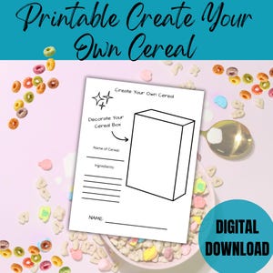 Printable Create Your Own Cereal, Cereal Activity, Cereal Craft, Decorate Your Cereal  Box, Preschool Activity, Kindergarten Printable