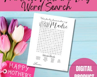 Printable Mother's Day Word Search, Words to describe my Madre Activity, Mother's Day Digital Download, Gift for Madre