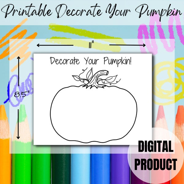Imprimable décorez votre citrouille, fête d'Halloween en feuille à colorier, activité d'automne pour les enfants, décorez votre propre citrouille, téléchargement numérique