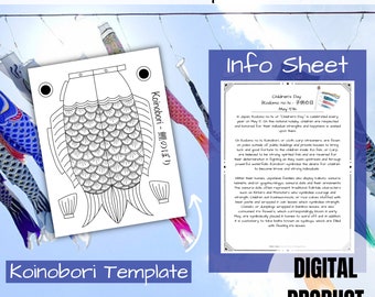 Printable Koinobori Template, Children's Day Carp Streamer Craft (Digital Download)