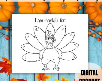 Printable Thankful Turkey, Thanksgiving Activity (Digital Download)