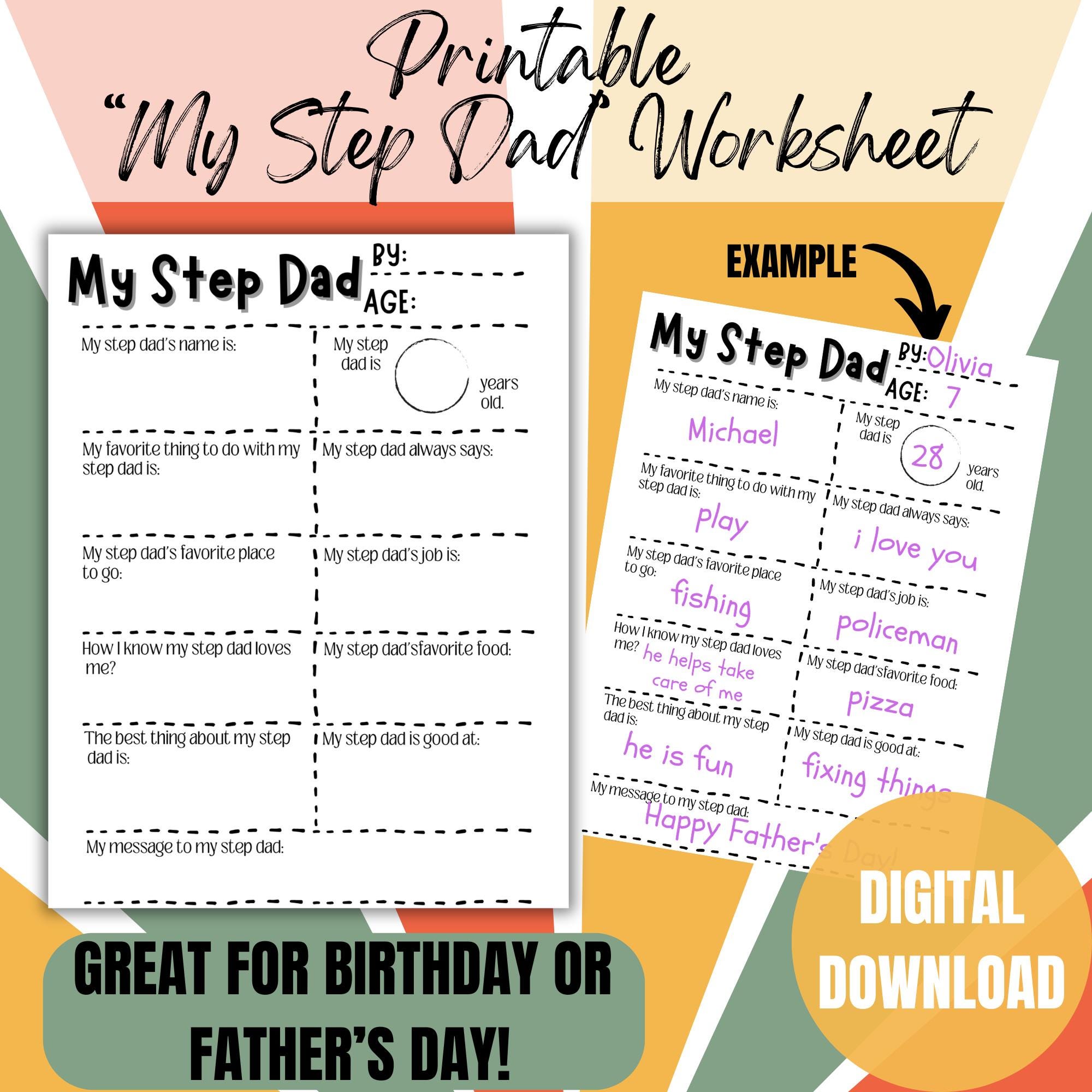 Step Dad Questions Printable Printable Step Dad Worksheet, Father's Day Gift (digital Download) - Etsy