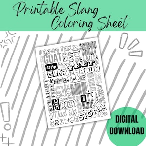 Pagina da colorare con lo slang degli adolescenti, stampabile per il compleanno dello slang della generazione Z, stampabile per lo slang della scuola media