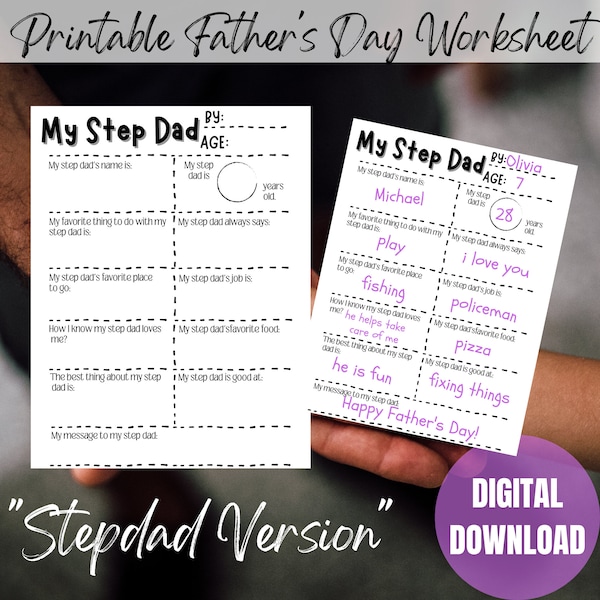 Printable Step Dad Worksheet, About My Step Dad, Gift for Step Dad, Father's Day Activity, Birthday Gift for Step Dad