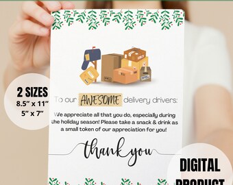 Delivery Driver Thank You Sign, Holiday Appreciation (PDF)