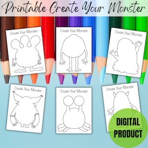 Afdrukbaar sjabloon Create Your Monster, Monster Party kleurplaten, Monster Activity voor kinderen, Create Your Own Monster, Worry Monster
