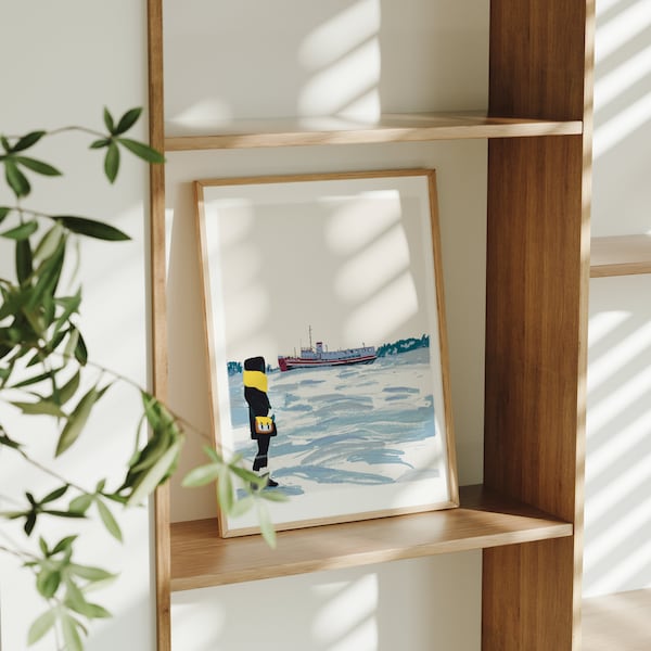 Le bateau ivre 8 x 10 | dessin | cute illustration | art naïf | affiche | hiver | fleuve St-Laurent
