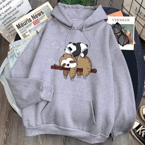Women's Hoodie with Sloth \u0026 Panda Print