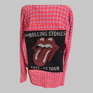 Flannel Band Upcycled shirt, Customize, Sustainable Fashion, Reworked repurposed. Oversize Flannel (Size: S)