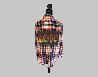 Classic Rock Reworked Flannel • Women’s XL • Upcycled • Distressed Multicolor Button-Up •