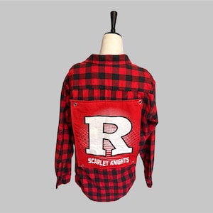 Flannel Upcycled college shirt, Customize, Sustainable Fashion, Vintage, Reworked repurposed. Oversize Flannel (Size: L)