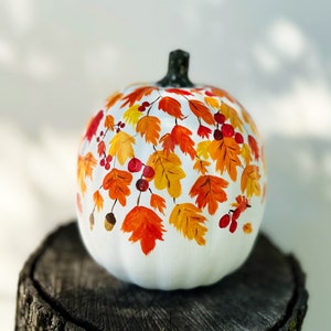 Hand painted Pumpkin | Fall Foliage | Fall decor | Halloween Decor