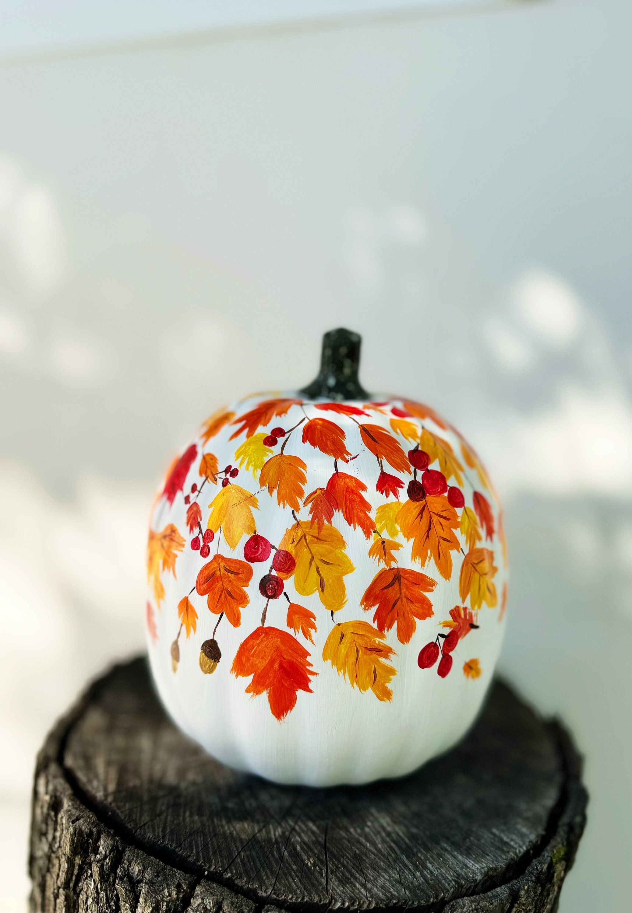 Hand painted Pumpkin | Fall Foliage | Fall decor | Halloween Decor