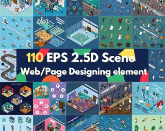 2.5D Silicon Valley Scene Elements | 110 EPS, JPG (Digital Download)
