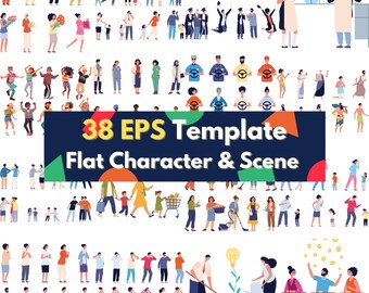 Flat Character Illustration Bundle (38 EPS) - UI & Web Design (Digital Download)