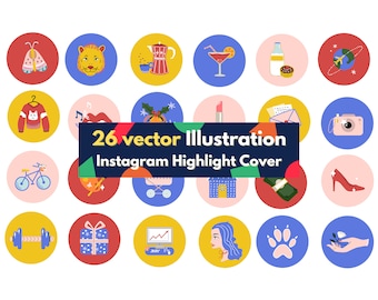 BIG digital download 24 Instagram highlight cover vector bundle social media marketing banner UI design cartoon icon badge modern minimalist