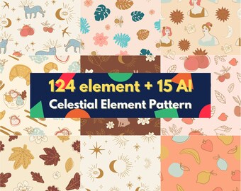 Celestial Theme Illustration Bundle, Line Art (Digital Download)