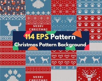 BIG digital download 114 EPS bundle layered file editable Adobe Illustrator Christmas decoration pattern background wrap paper design print