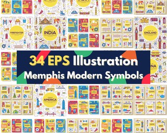 Memphis Design Elements: 34 EPS Bundle (Digital Download)