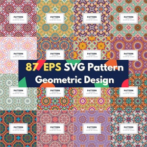May include: A set of 16 colorful geometric patterns, each with a unique design. The patterns are arranged in a grid and are labeled with the text "PATTERN GEOMETRIC DESIGN".