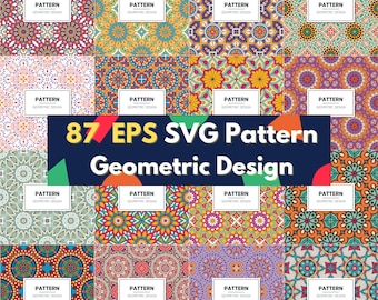 87 Retro Geometric Pattern Backgrounds, Vintage Printable Designs (Digital Download)