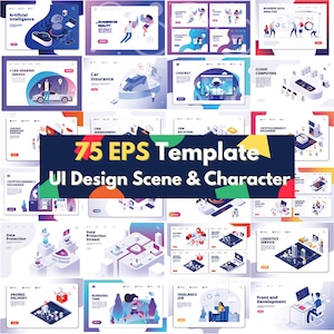 BIG digital download 75 EPS bundle layered file editable Adobe Illustrator flat character UI website page design element/ video edit image