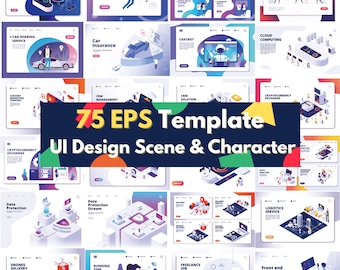 75 EPS UI Design Scene & Character Templates (Digital Download)