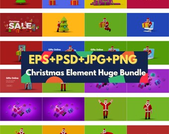 BIG digital download 42 PSD+EPS bundle layered file editable Adobe Photoshop Christmas theme cute element 3D design for commercial advertise