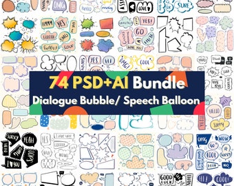 BIG digital download 74 PSD+AI bundle layered file editable Adobe Photoshop Illustration dialogue bubble speech balloon clipart commercial