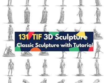 BIG digital download 131 TIF bundle file sculpture statue classic in 3D editable can change color and angle video tutorial of how to edit