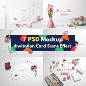 BIG 7 PSD archivos de paquete invitación de boda Sobre de maqueta Papelería de maqueta Cubierta de carta de maqueta Tarjeta de felicitación de maqueta Etiqueta de maqueta Maqueta