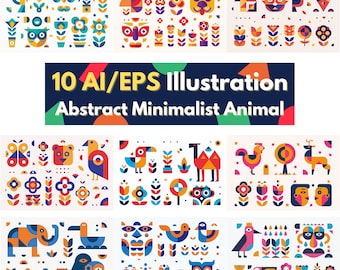 Minimalist Animal Illustration Set, Abstract Graphic Designs (Digital Download)