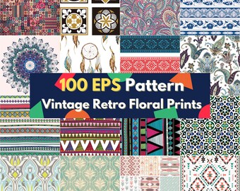 BIG digital download 100 EPS bundle layered file editable Adobe Illustrator retro geometric pattern background vintage vector design print