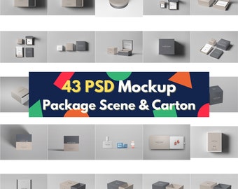 43 PSD Packaging Mockup Bundle: Gift Box, Food Package (Digital Download)
