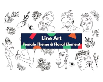 Female Floral Line Art Icon Set (Digital Download)