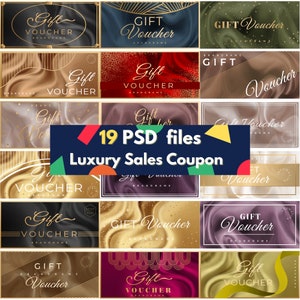 GROSSER digitaler Download 19 * PSD-Bundle-Vorlage geschichtete Datei druckbare bearbeitbare kommerzielle Coupon goldener Ticket-Gutschein Google Drive-Geschenkkarte