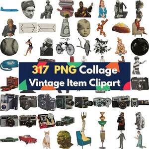 Lot de 317 cliparts PNG vintage – éléments de collage (téléchargement numérique)