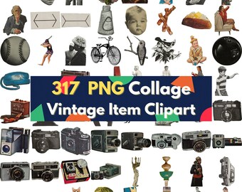 GRANDE download digitale 317 file PNG Photoshop Offerta pacchetto di illustrazioni clipart moderne per collage - oggetto cinematografico umano clipart vintage