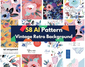 BIG digital download 58 AI bundle layered files watercolor pattern abstract hand draw vintage retro background artistic banner design prints