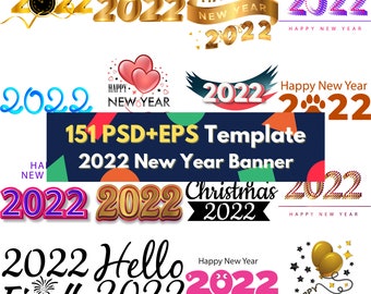 BIG digital download 151 ai/eps/psd bundle file editable printable New Year 2022 theme banner golden title design template Google Drive