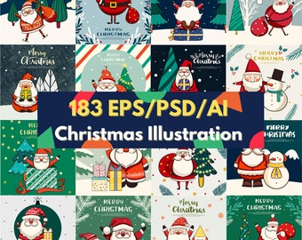 BIG digital download 183 huge bundle layered file ai/eps/psd Christmas card illustration Xmas element design commercial poster greeting card