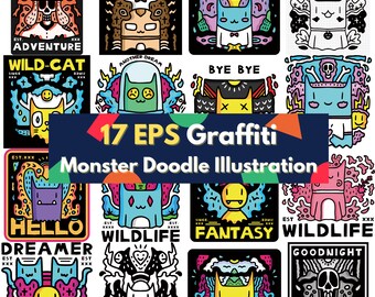 Monster Doodle Graffiti Art, 17 EPS Bundle (Digital Download)