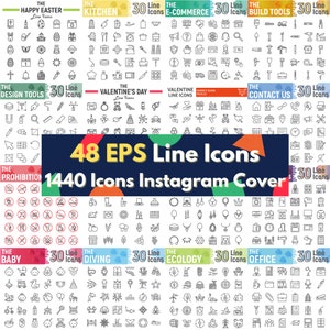 BIG digital download 48 EPS bundle layered file editable Illustrator flat character line icon UI website page design element logo badge sign