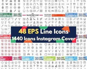 BIG digital download 48 EPS bundle layered file editable Illustrator flat character line icon UI website page design element logo badge sign
