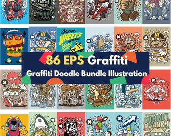 Graffiti Doodle Illustration Bundle: 86 EPS, Street Art (Digital Download)