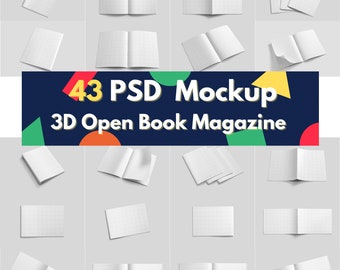 BIG digital download 43 PSD bundle file book Mockup in scenario open magazine Mockup file folder Mockup blank book Mockup book page template