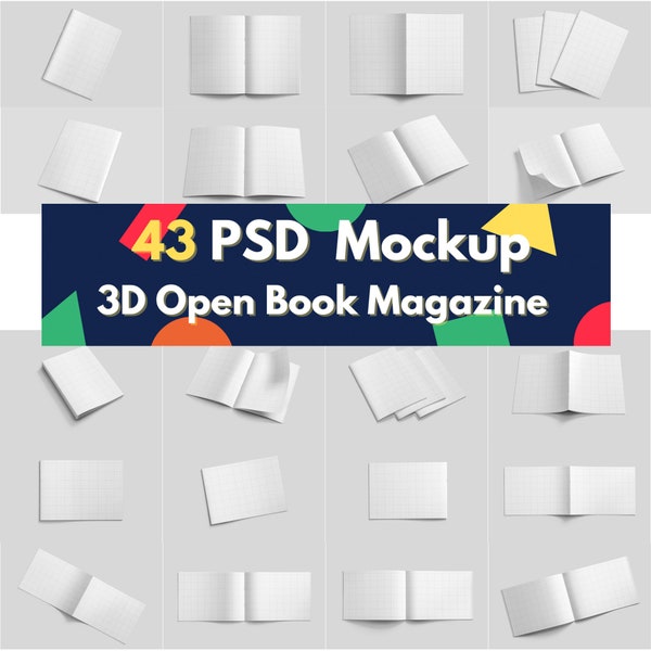GROSSER digitaler Download 43 PSD-Bundle-Dateibuch Mockup im Szenario offenes Magazin Mockup-Dateiordner Mockup leeres Buch Mockup-Buchseitenvorlage