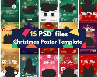 BIG digital download 15 PSD bundle editable printable Christmas ad commercial festival banner ecommerce adverting Xmas element menu template